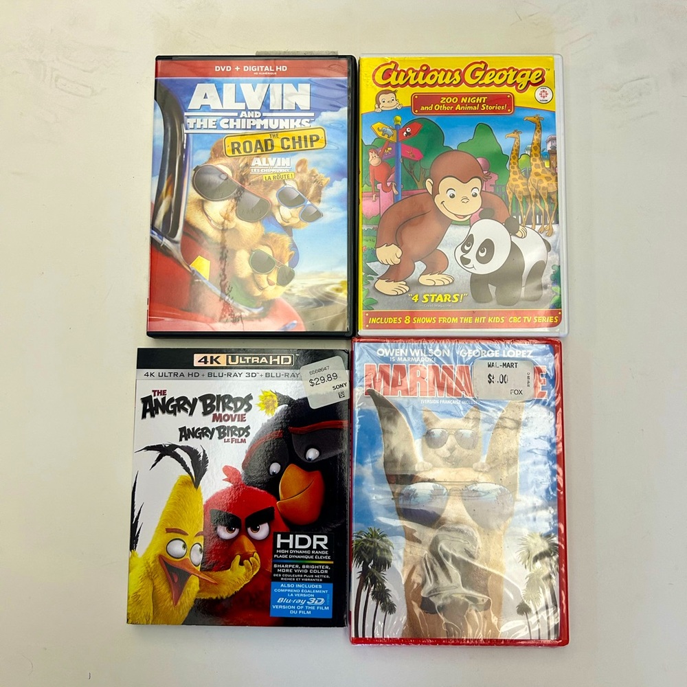 THE ANGRY BIRDS MOVIE ,MARMARDUKE,Alvin AND THE CHIPMUNKS,CURIOUS GEORGE